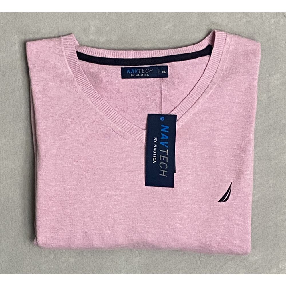Nautica Men's XXL NavTech V-Neck Sweater Long Sleeve Pink Heather NEW